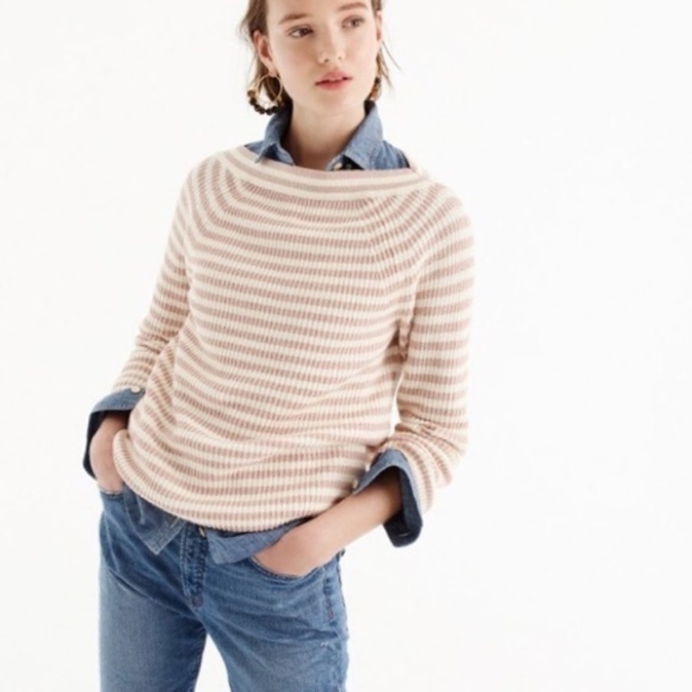 J. Crew Boatneck Sweater - Peach/White Stripe S
